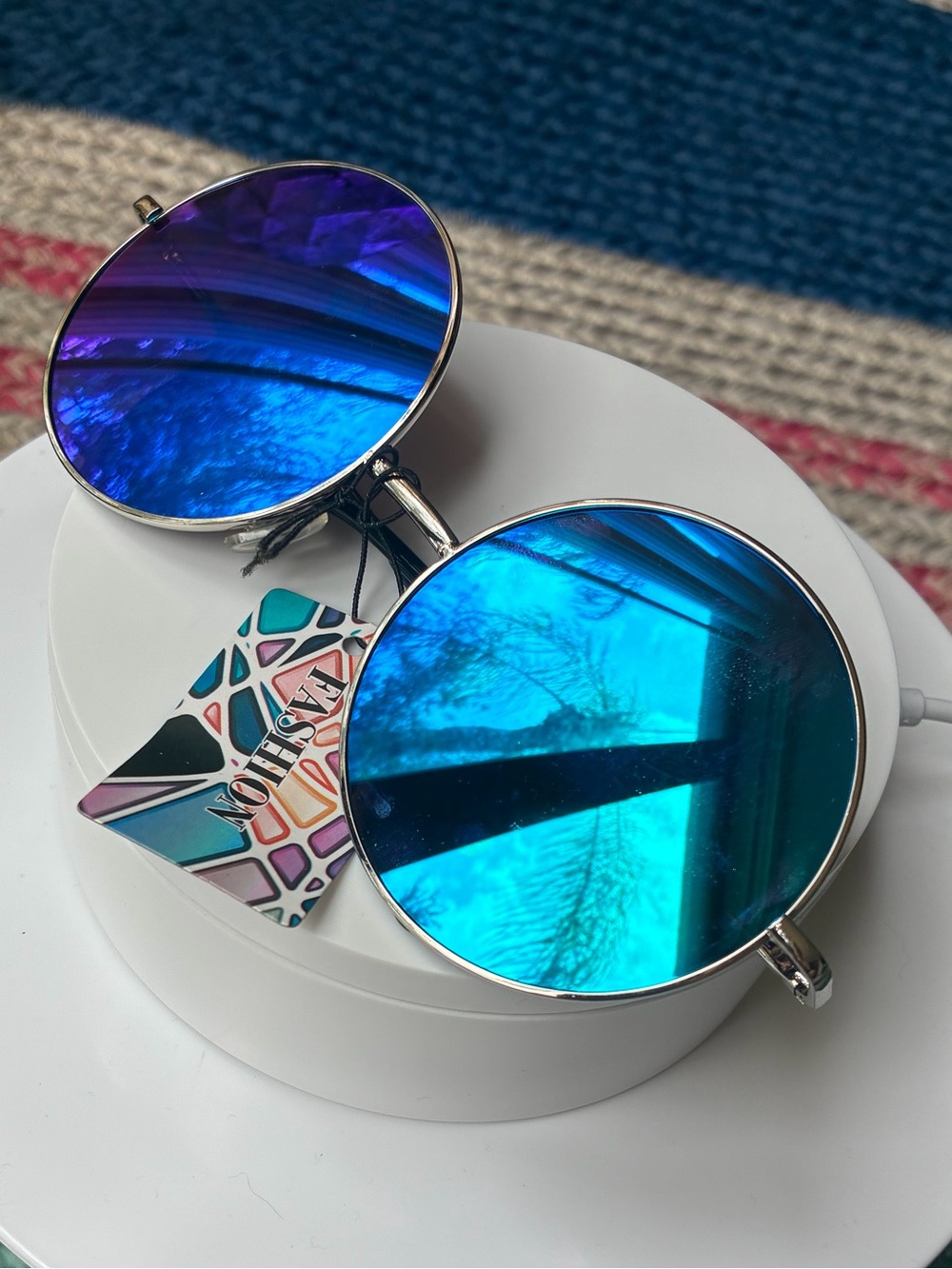 Iridescent Round Mirrored Sunglasses - Blue/Purple Lenses - Picture 1 of 5